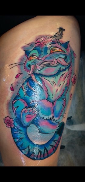 Neon Cheshire Cat & Cherry Blossoms