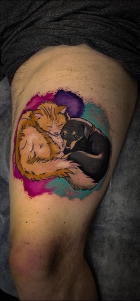 Cuddled Cat & Dog Pet Memorial