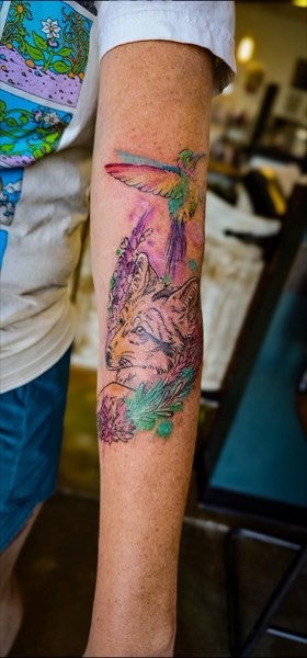 Watercolor Hummingbird & Fox